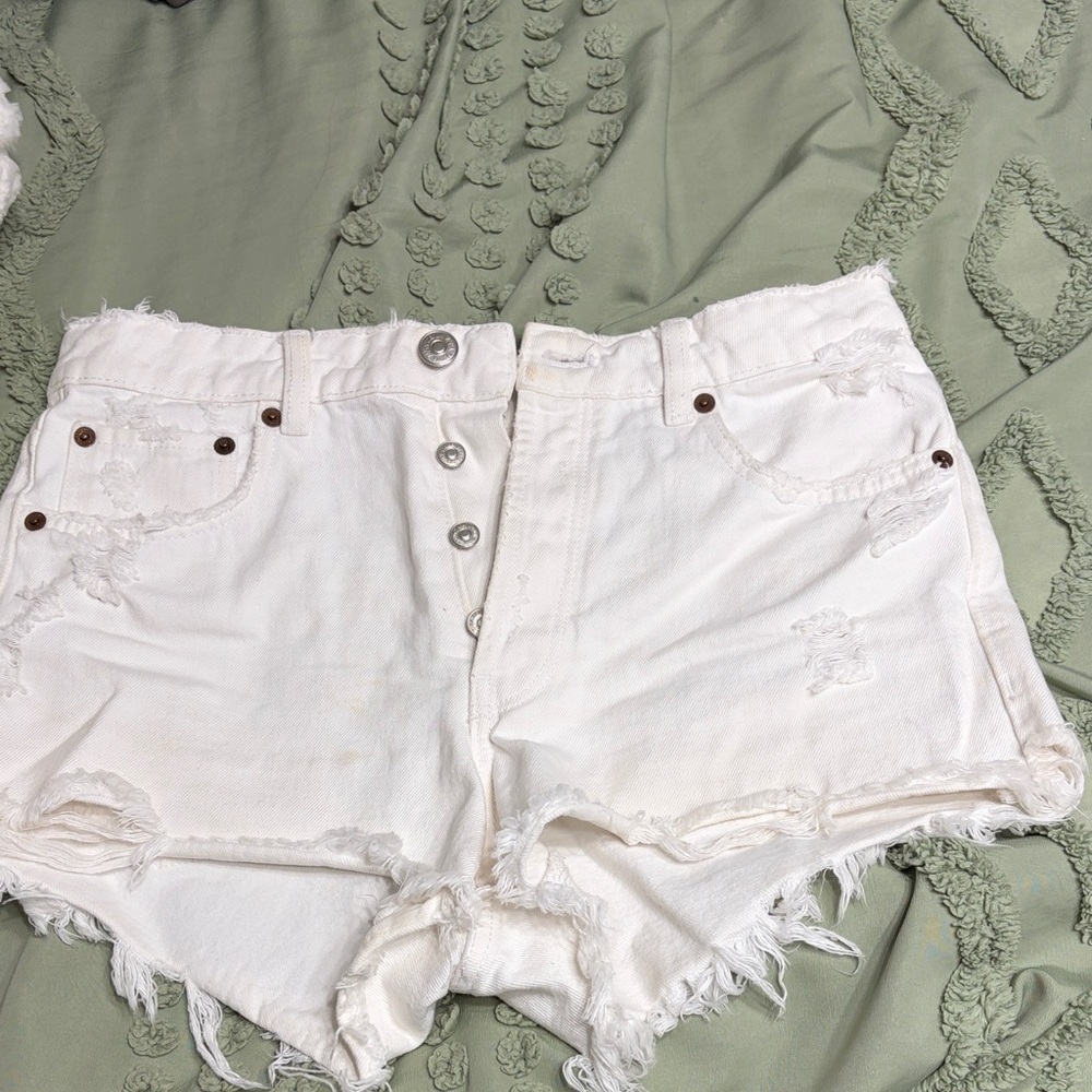 Zara White Distressed Jean Shorts